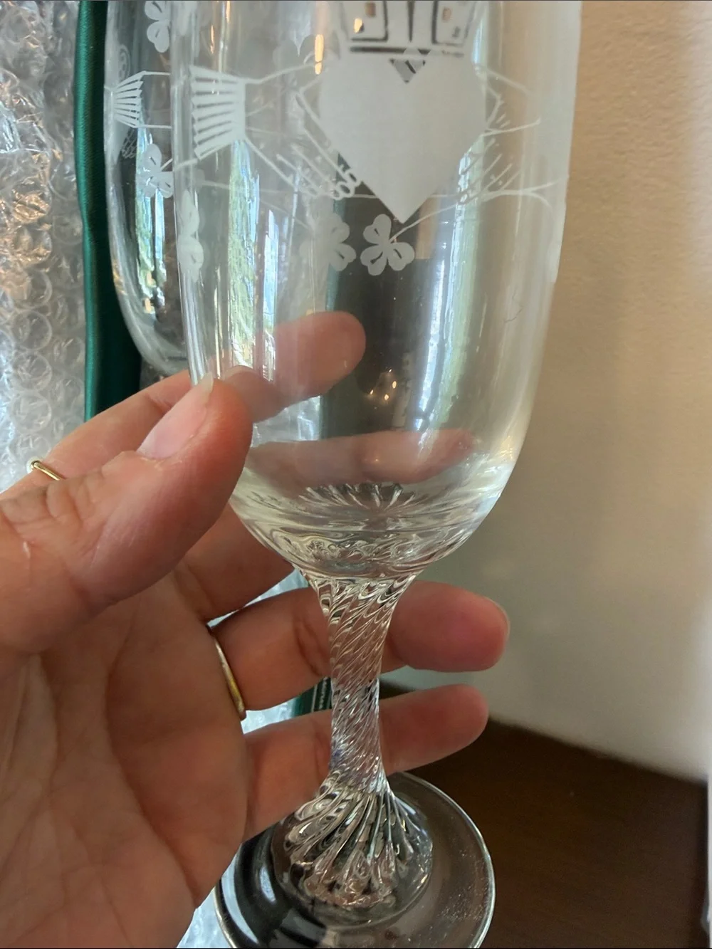 Eamon Crystal Etched Champagne Flutes - Set of 6 with Original Box